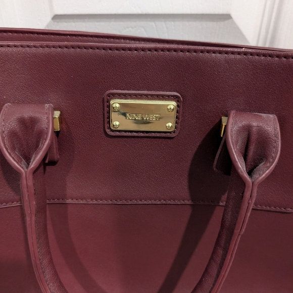 Nine West Burgundy with Gold Details Tote Bag with Crossbody Strap - Picture 4 of 12
